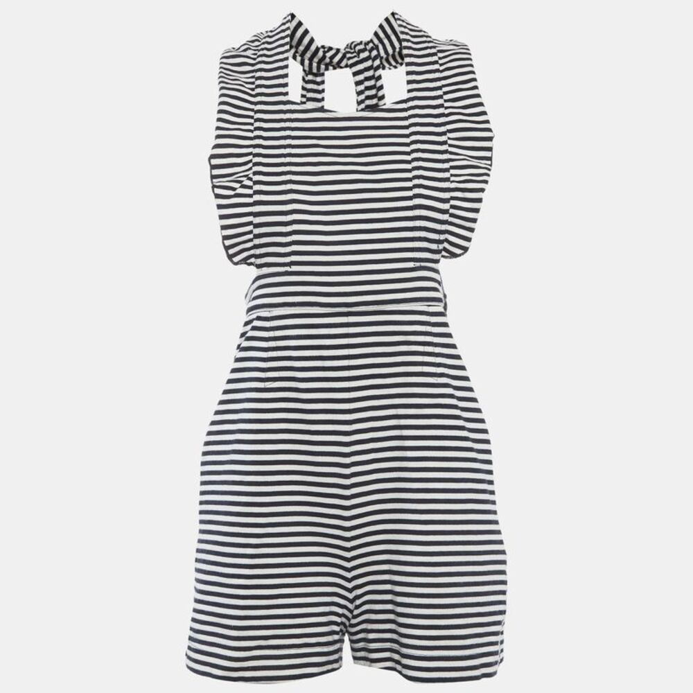 See By Chloe White/black Striped Cotton Knit Halter Neck Playsuit M